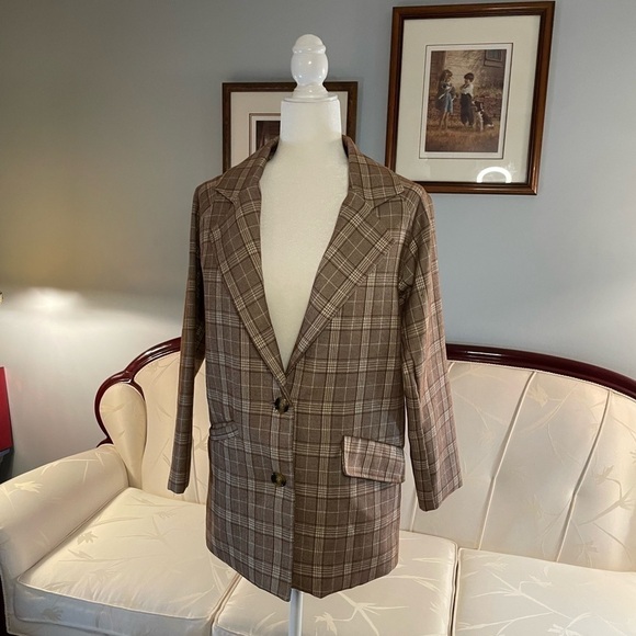 Plaid Oversized Brown Blazer Size Small - Picture 3 of 9